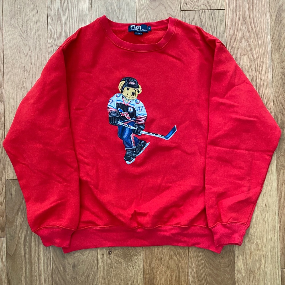 POLO bear vintage Hockey USA crewneck sweatshirt sweater L